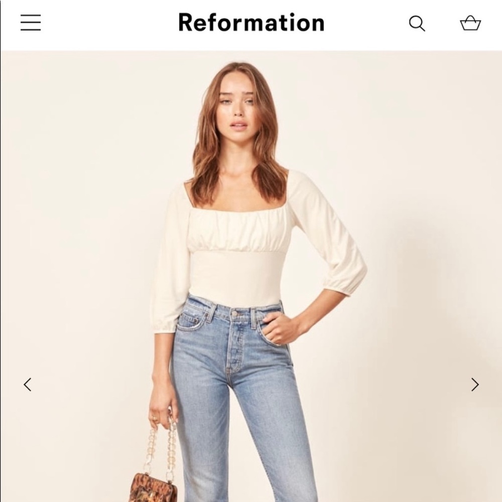 Reformation Mari White Top Size L
